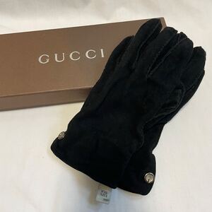 GUCCI グッチ　レディース　手袋　ブラック　黒　シルク　 グローブ　サイズ7 シルバー金具　箱付き