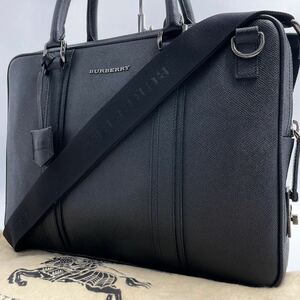 1円【美品・定価約20万】BURBERRY バーバリー ビジネスバッグ ブリーフケース ショルダー 2way サフィアーノレザー ブラック 黒 メンズ