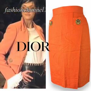 r120 Christian Dior ディオール ヴィンテージ タイトスカート オレンジ 36 フランス製 膝丈スカート ボトム レディース 正規品 Vintage 