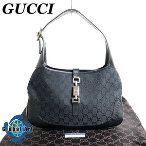 ●6D151【美品】GUCCI グッチ/ハンドバッグ/ジャッキー/GGキャンバス/レザー/GG柄/GGロゴ/保存袋付/ブラック/黒