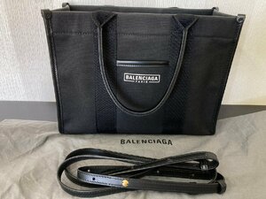 ●BALENCIAGA バレンシアガ 671402 ハードウェア スモール S 2WAY トート ショルダーバッグ レザー×キャンバス ブラック 保管袋付き●