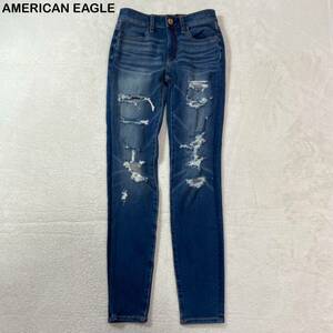 ☆新品☆ AMERICAN EAGLE アメリカンイーグル　スキニー　ダメージ加工　ストレッチ　デニムパンツ　レディース