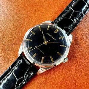 OH済! 極上美品! SEIKO Champion 黒文字盤 17石 クロコダイル本革手縫いベルト セイコー チャンピオン 15029DE 手巻 国産 ビンテージ腕時計