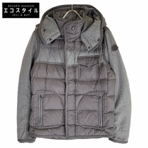 美品/国内正規 MONCLER モンクレール RYAN ライアン ウール切替 フード付ダウン ジャケット 3 グレー メンズ