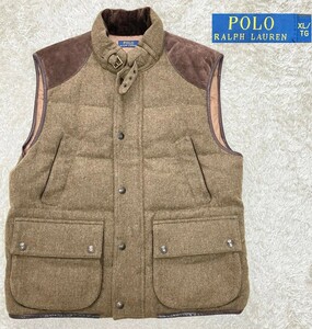 【ダウン75%×ツイード★大きいサイズXL】美品 POLO RALPH LAUREN 牛革/レザー切替ダウンベスト◆ポロラルフローレン (10)