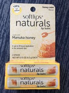 softlips naturals lip balm 2本セット（マヌカハニー ）はちみつ 100%天然成分 メンソレータム