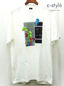 U537a [未使用品] STUSSY ステューシー 90s 中期 Tシャツ 半袖 XL ホワイト 紺タグ テトリス プリント COTTON100％ | トップス U