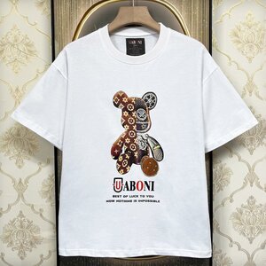 個性EU製＆定価2万◆UABONI*Paris*半袖Tシャツ*ユアボニ*パリ発◆高級 コットン100％ 吸汗 薄手 カットソー モノグラム Bearbrick 2XL/52