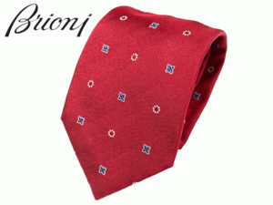 ブリオーニ ネクタイ Brioni O61D00 P941J 6448 BRIONI RED BLUETTE レッド系地 フラワー柄 小紋 シルク ハンドメイド ネクタイ