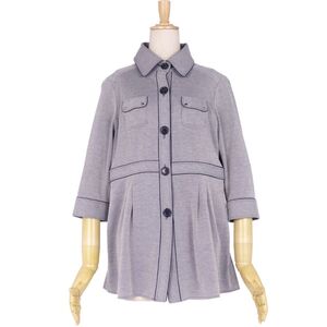 美品 クレージュ courreges ジャケット 七分袖 ストライプ ボタンフライ コットン アウター レディース 38 ネイビー cg07om-rm04f05072