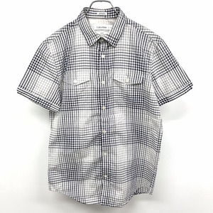 Calvin Klein カルバンクライン S メンズ(レディース？) シャツ チェック 両胸フラップポケット 半袖 綿100% ネイビー×ホワイト×グレー