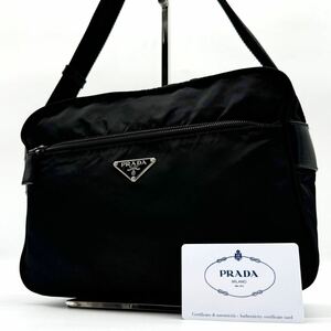 2279【美品】PRADA プラダ ショルダーバッグ カメラバッグ 斜め掛け クラスボディ ポコノ 三角ロゴプレート テスートナイロン レザー 本革