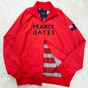 未使用級 サイズ5 PEARLY GATES パーリーゲイツ 蓄熱 ジャケット 星柄 レッド系 ゴルフウェア メンズ usa ジップ スニード 赤