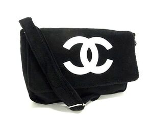 1円 ■新品同様■ CHANEL シャネル ココマーク パイル クロスボディ ショルダーバッグ 斜め掛け レディース ブラック系 BN1365