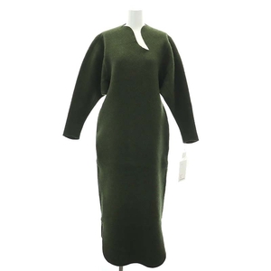 未使用品 マメクロゴウチ 23AW Wool Cashmere Frilled Knitted Dress ワンピース ロング 長袖 カシミヤ混 2 カーキ レディース