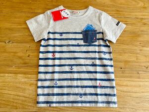 ★ 新品 ★【 ミキハウス MikiHouse 】★ 胸ポケットからチーフ ★ マリン ★ イカリ ボーダー ★ Tシャツ カットソー ★ 110 ★ 日本製