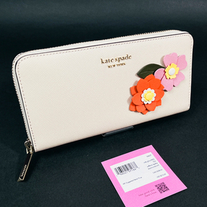 【本物 新品 Kate Spade ケイトスペード ブティック 正規品】ペタル ジップ ウォレット 長財布 K6637 ミルク グラス 花柄 レディース 新作