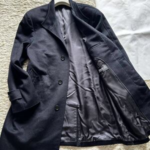 美品!希少! ピエールバルマン PIERRE BALMAIN カシミヤ100%ロングチェスター コート ブラックL ノーカラー