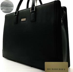 美品/A4収納可能●バーバリー BURBERRY メンズ ビジネスバッグ ブリーフケース ロゴプレート サフィアーノレザー ブラック 黒 書類鞄