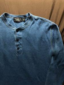 【名作】美品 RRL INDIGO WAFFLE HENLEYNECK SHIRT ダブルアールエル インディゴ ワッフル サーマル ヘンリーネック シャツ M