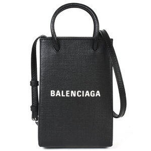 バレンシアガ BALENCIAGA ミニ ショッピング フォン ホルダー ショルダーバッグ カーフスキン ブラック レディース