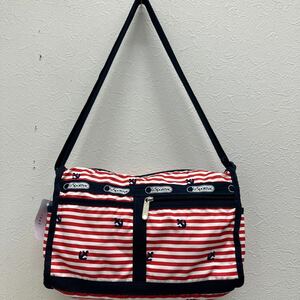 □44−1831 LeSportsac レスポートサック レディース ショルダーバッグ 斜めがけバッグ マリン イカリ刺繍 赤 ネイビー 白 ボーダー