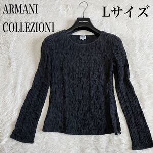 ARMANI アルマーニコレツォーニ プリーツ 長袖 黒 カットソー ブラック Lサイズ