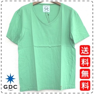 GDC ジーディーシー 日本製 綿100% コットン 半袖VネックTシャツ 薄手 男女兼用 ユニセックス メンズMサイズ 緑 送料無料 A431