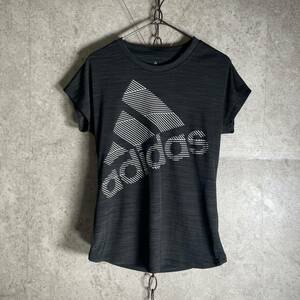 美品 adidasアディダス パフォーマンスロゴ ノースリーブTシャツ 黒ブラック レディースS スポーツランニングヨガウェア