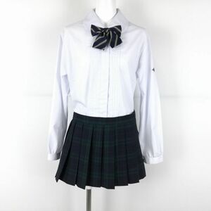 1円 ブラウス マイクロミニスカート リボン 上下3点セット L 大きいサイズ トンボ 中間服 女子 学生服 加治木高校 白 中古 ランクB EY0325