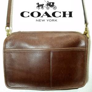 送料600円~オールド コーチUSA製グラブタンレザー2WAYショルダーバッグ米国製ブラウン茶色クラッチCOACHセカンド ハンド レディース メンズ