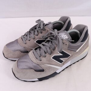 446 ニューバランス 26.5cm/new balance グレー 灰色 紺 ネイビー 白 中古 古着 スニーカー メンズ yy4397