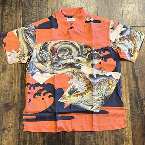 サンサーフ スペシャルエディション シルク アロハシャツ ムサシヤ “DRAGON & TIGER” SS39062 165)レッド Mサイズ トップス