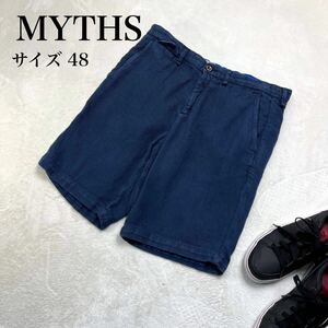 MYTHS（ミース）リネン混 ハーフパンツ サイズ48 メンズMサイズ相当　ネイビー 紺 カジュアル リゾート 麻