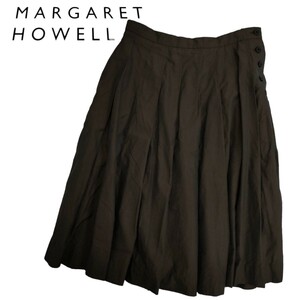 MARGARET HOWELL /マーガレットハウエル ミディ丈フレアスカート コットン１００％ 膝下 ブラウン 薄手 3サイズ 日本製 I-4083