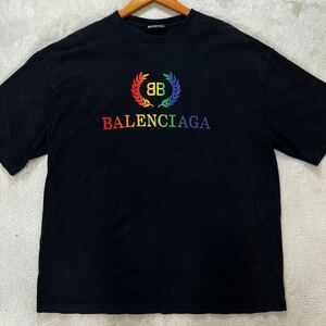 【最高峰・名作】 BALENCIAGA バレンシアガ メンズ　半袖 Tシャツ レインボー 刺繍 ブラック 黒 デムナ期 XLサイズ 