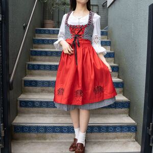 EU VINTAGE LACE UP DIRNDL DESIGN TYROLEAN ONE PIECE/ヨーロッパ古着レースアップディアンドルデザインチロリアンワンピース