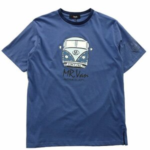 新品 ミスターヴァン 24年春夏 クラシックバス プリント Tシャツ M 青【VA1742006_78】 MR.VAN メンズ 半袖 丸首 カットソー コットン