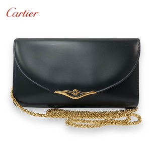 【ITDOKEAERAXH】美品 CARTIER カルティエ レザー サファイアライン チェーン ミニショルダーバッグ