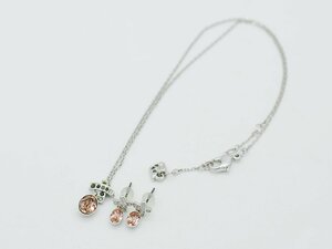 ■【YS-1】 スワロフスキー Swarovski ■ クリスタル ネックレス ピアス セット ■ オレンジ系 × シルバー系 【同梱可能商品】■C