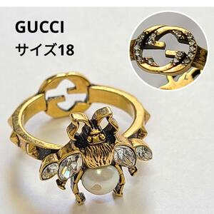 1円 グッチ ハチ インターロッキング ビー リング 18号 パール 大きいサイズ GUCCI ハチ 蜂 指輪 クリスタル ゴールド 