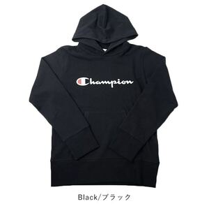 1点新品13551CHAMPIONチャンピオン100cm黒ブラック胸ロゴ長袖パーカートレーナースエット男女兼用ユニセックスキッズ通学通園親子コーデ