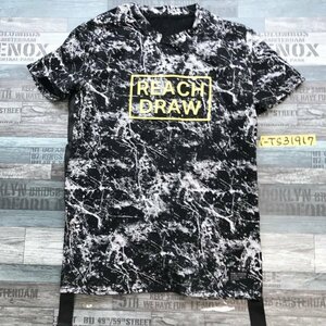 AVAIL しまむら メンズ REACH DRAW 立体ロゴ 総柄 半袖Tシャツ M 黒