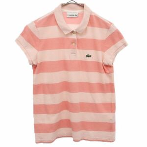 ラコステ ボーダー 半袖 ポロシャツ 16 ピンク系 LACOSTE 鹿の子地 レディース