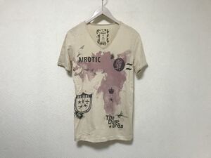 本物ディーゼルDIESELコットンプリントVネック半袖TシャツメンズサーフアメカジミリタリーワークビジネススーツイエローM