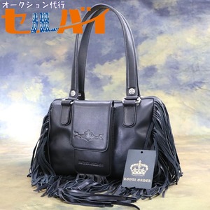 本物 新品タグ付 ロイヤルオーダー 公式HP掲載 Logo w/ iPhone pocket w/ fringehandbag オールレザーフリンジバッグ ブラック ROYAL ORDER