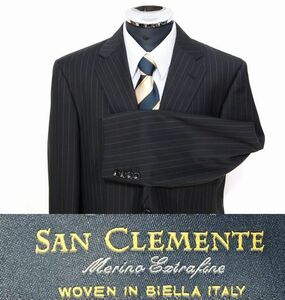 限定商品■節約スーツ/メンズsuit／4144／イタリア生地　SAN CLEMENTE／ワンタックスーツ★BB4★ブラック／ストライプ／W100％