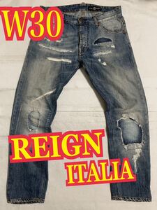 REIGN ITALIA レイン　デニムパンツ　ジーンズ　ダメージ　リペア加工　W30