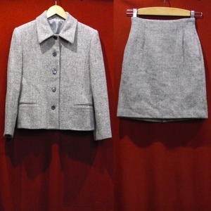 マーガレットハウエル x ハリスツイード デザイン セットアップ 上下 ウール テーラード ブレザー ジャケット スカート グレー 2 美品