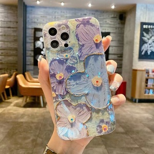 iPhone 13ケース 【ブルーレイケース】 油絵 ペインティング 【フラッシュドリル】 硬度9D耐衝撃ガラスフィルム付き